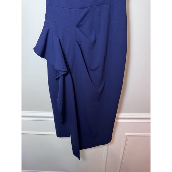 Betsy & Adam Side Pleat Ruffle Sheath Dress Navy Blue Sz 4 Style A24748 NWT $239 - Picture 5 of 16